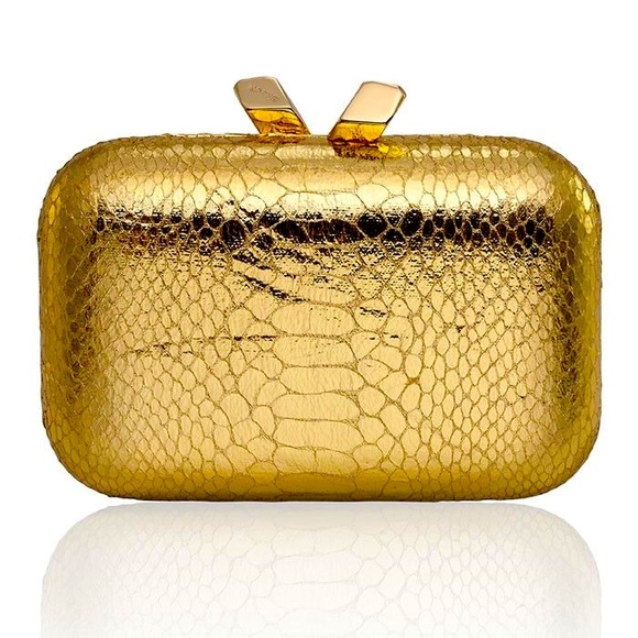 Kotur Handbags - Kotur “Margot” minaudiare Clutch in Gold Snakeskin